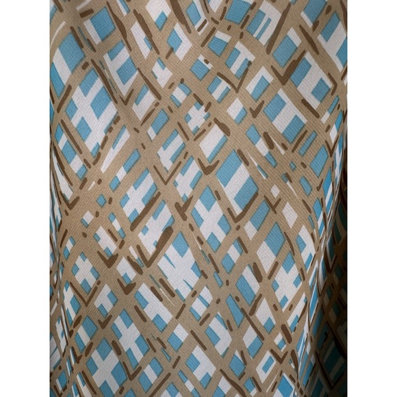 Y2K 00s Mesh Flowy Midi Skirt Brown Tan Turquoise Teal Geometric Print Size 14 W - Picture 3 of 7